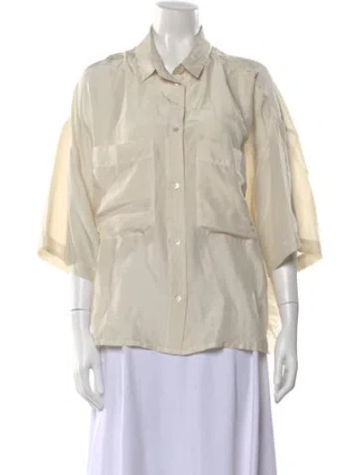 Pre-owned Barena Venezia Silk Three-quarter Sleeve Button-up Top W/ Tags In Neutral