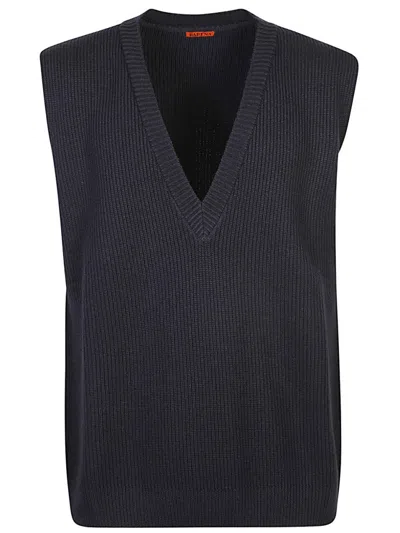 Barena Venezia Sleeveless V-neck Sweater With Ribbed Texture And Relaxed Fit In Blue