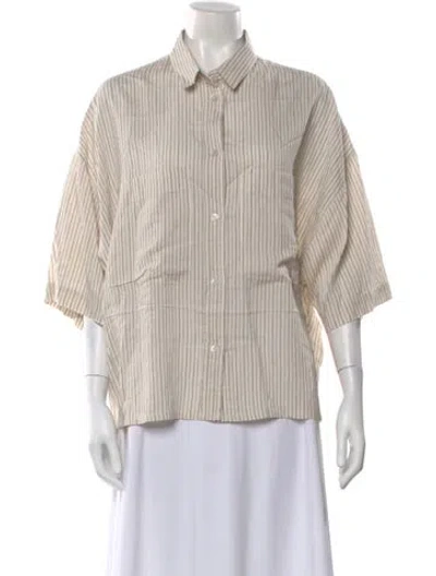 Pre-owned Barena Venezia Striped Short Sleeve Button-up Top W/ Tags In Neutral