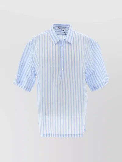 Barena Venezia Striped Short Sleeve Shirt With Curved Hem In Blue