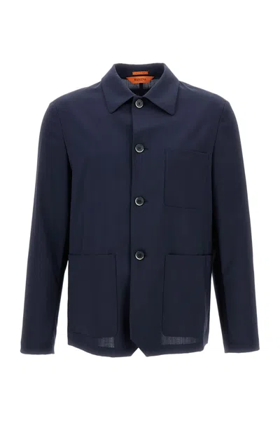 Barena Venezia Thin Wool Overshirt With Pointed Collar In Blue