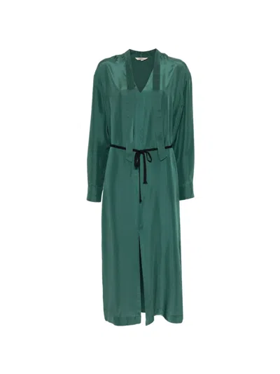 Barena Venezia Tie-waistband V-neck Midi Dress In Green