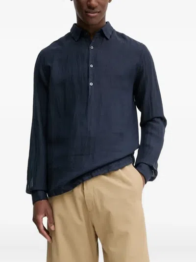 Barena Venezia Venezia Textured Half-button Shirt In Blue