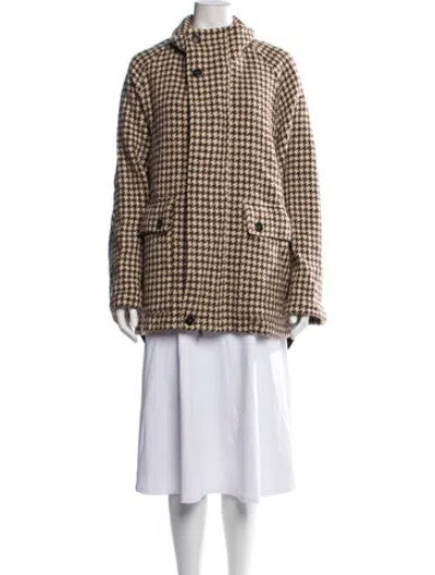 Pre-owned Barena Venezia Virgin Wool Houndstooth Print Jacket W/ Tags In Brown