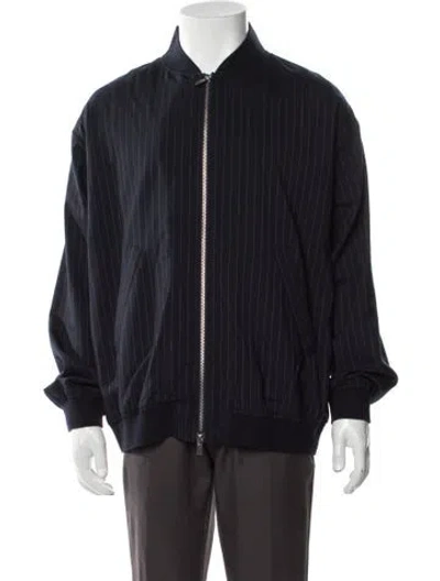 Pre-owned Barena Venezia Virgin Wool Striped Bomber Jacket W/ Tags In Blue