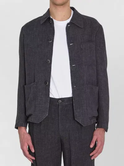 Barena Venezia Visal Simodo Linen Viscose Overshirt Jacket In Gray