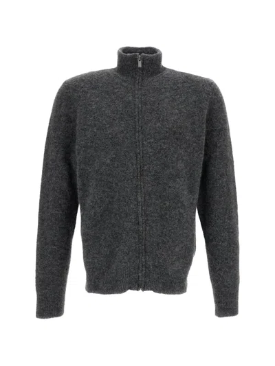 Barena Venezia Grey Nembo Wool-blend Zip-through Knit In Black