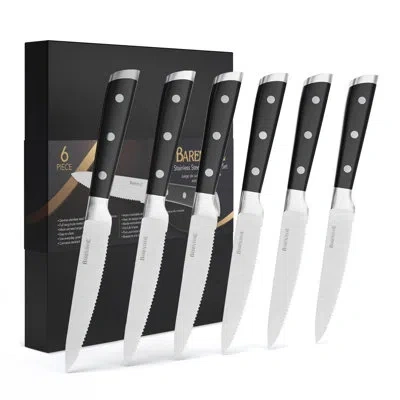 Barenthal 6-piece Stainless Steel Steak Knives Set - Rust-proof Dishwasher Safe, Sharp Serrated Edge, Luxury G In Black