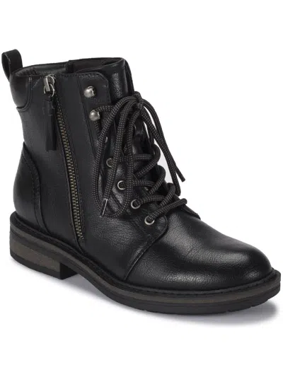 Baretraps Amysue Womens Faux Leather Heels Combat & Lace-up Boots In Black