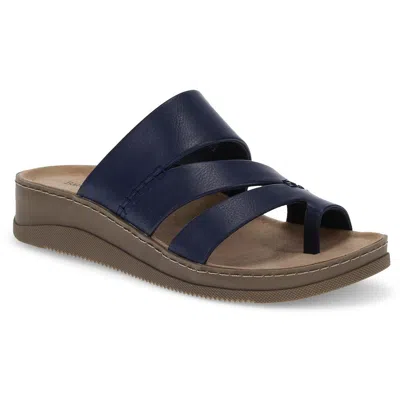 Baretraps Fresha Womens Toe Loop Faux Leather Slide Sandals In Dark Navy