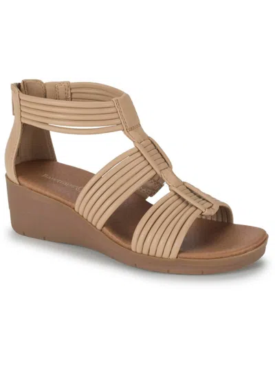 Baretraps Keisha Womens Faux Leather Open Toe Wedge Sandals In Beige