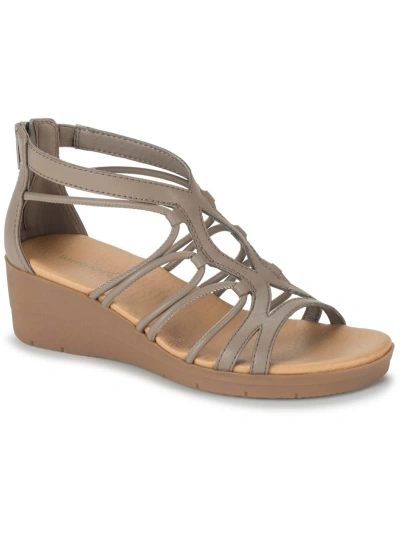 Baretraps Kitra Womens Faux Leather Strappy Wedge Sandals In Beige