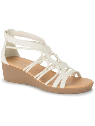Baretraps Kitra Womens Faux Leather Strappy Wedge Sandals In White