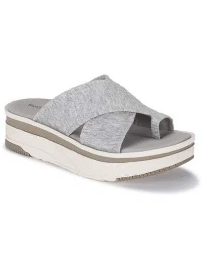 Baretraps Maggey Womens Denim Toe Loop Slide Sandals In Grey