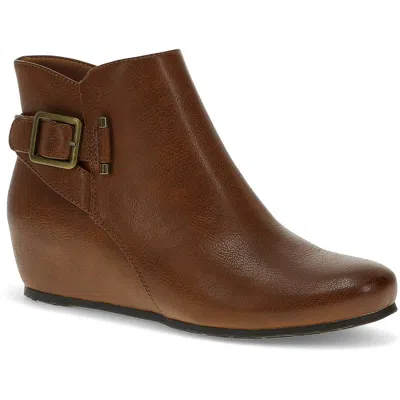 Baretraps Serena Womens Faux Leather Ankle Wedge Boots In Cognac