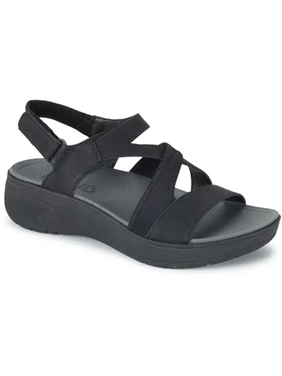 Baretraps Temira Womens Faux Leather Strappy Wedge Sandals In Black