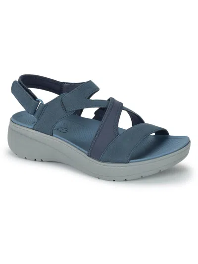 Baretraps Temira Womens Faux Leather Strappy Wedge Sandals In Blue