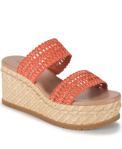 Baretraps Sophie Womens Woven Faux Leather Wedge Sandals In Orange
