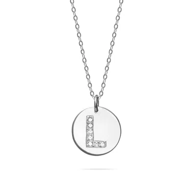 Bargainbazaar 14k White Gold Diamond Initial Disc Necklace - 18 Inches