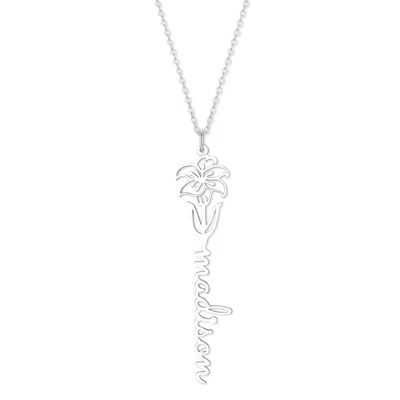 Bargainbazaar Birth Flower Name Necklace - Silver / May-lily