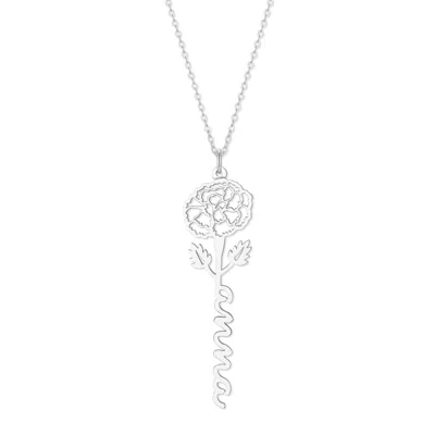 Bargainbazaar Birth Flower Name Necklace - Silver / October-marigold