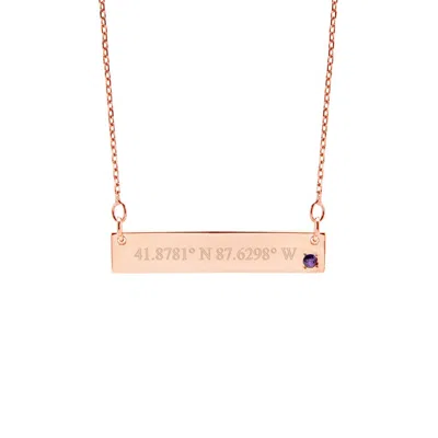 Bargainbazaar Custom Coordinate 14k Rose Gold Genuine Birthstone Name Bar Necklace