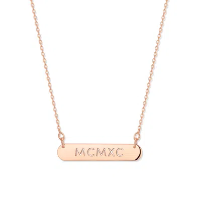 Bargainbazaar Custom Oval Name Bar Cutout Roman Numeral Necklace - Rose Gold