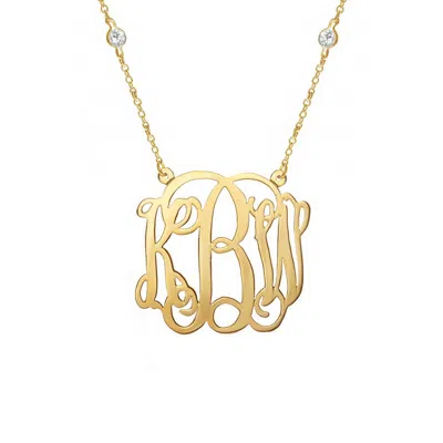 Bargainbazaar Gold Monogram Necklace With Cz Stud Chain - Small / 16 Inches + 2 Ext."