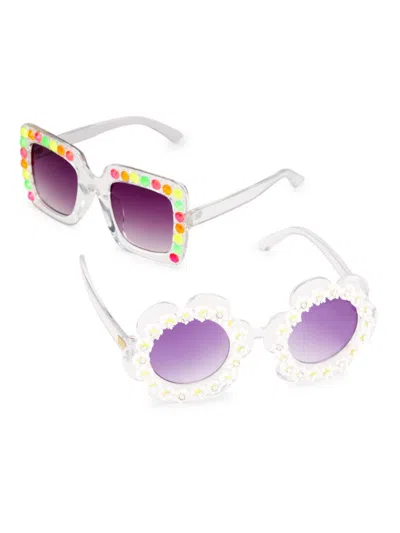 Bari Lynn 2-pack Embellished Clear Sunglasses Set In White