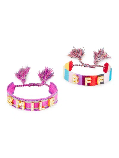 Bari Lynn 2-pack Embellished Woven Bracelet Set In Multi