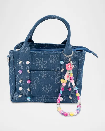 Bari Lynn Denim Handbag W/ Charms In Blue