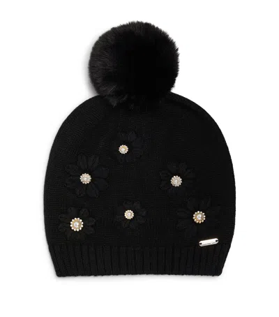 Bari Lynn Kids' Embellished Daisy Bobble Hat In Black