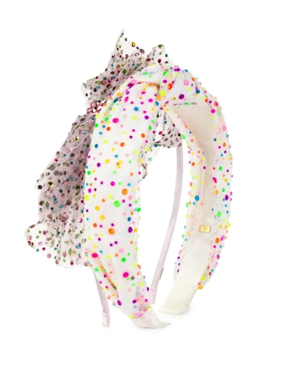 Bari Lynn Kids' Girl's 2-pack Pastel Tulle Jewel Bow & Knot Headband In White