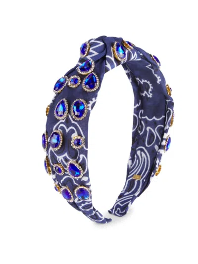 Bari Lynn Girl's Bandana Embellished Knot Headband In Blue
