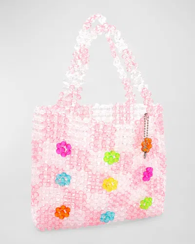 Bari Lynn Girl's Beaded Checkerboard Floral Tote In Multi