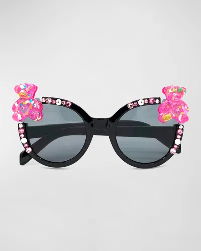 Bari Lynn Girl's Cat Eye Sunnies W/ Large Confetti Gummy Bears In Black