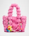 Bari Lynn Girl's Charm Faux Fur Tote Bag In Pink