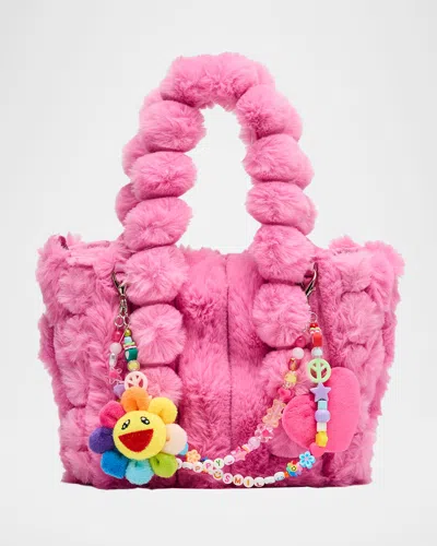 Bari Lynn Girl's Charm Faux Fur Tote Bag In Pink