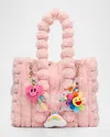 Bari Lynn Girl's Charm Faux Fur Tote Bag In Pink