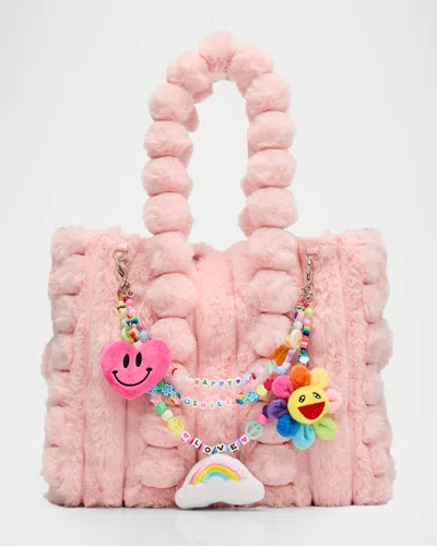 Bari Lynn Girl's Charm Faux Fur Tote Bag In Pink