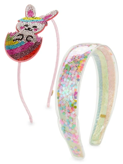 Bari Lynn Kids' Girl's Confetti Bunny & Crystal Bunny Headband Set In Pink