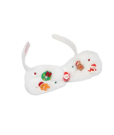 Bari Lynn Girl's Crystal Charm Faux Fur Christmas Headband In White