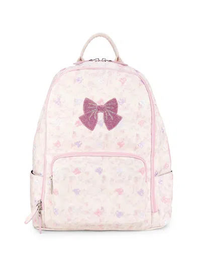 Bari Lynn Girl's Crystal-embellished Bow Backpack In Pink