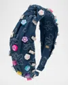 Bari Lynn Girl's Denim Charm Headband In Blue