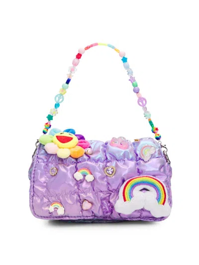 Bari Lynn Girl's Embellished Iridescent Quilted Shoulder Bag In White