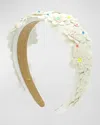 Bari Lynn Girl's Floral Crystalized Padded Headband In White
