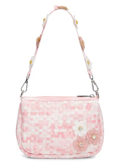 Bari Lynn Girl's Flower Appliqué Weave Shoulder Bag In White
