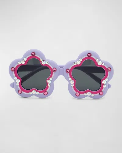 Bari Lynn Girl's Flower Shaped Sunglasses W/ Rhinestones In Gray