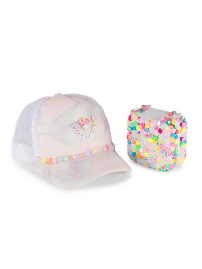 Bari Lynn Girl's Good Vibes Hat & Charm Jewelry Box Set In Pattern