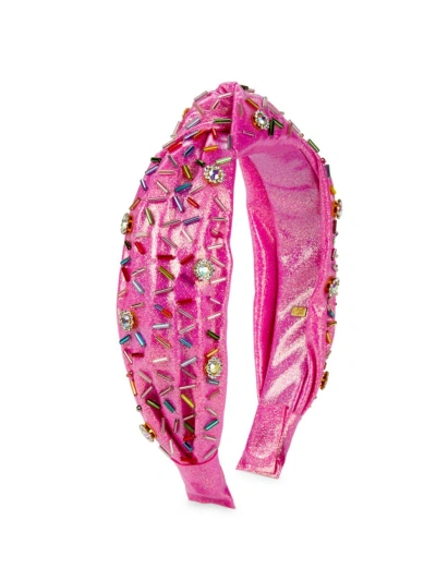 Bari Lynn Girl's Jeweled Knot Headband In Pink